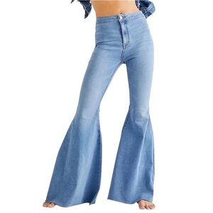 We The Free (Free People) Light Blue High-Waist Flare Jeans Bell Bottom